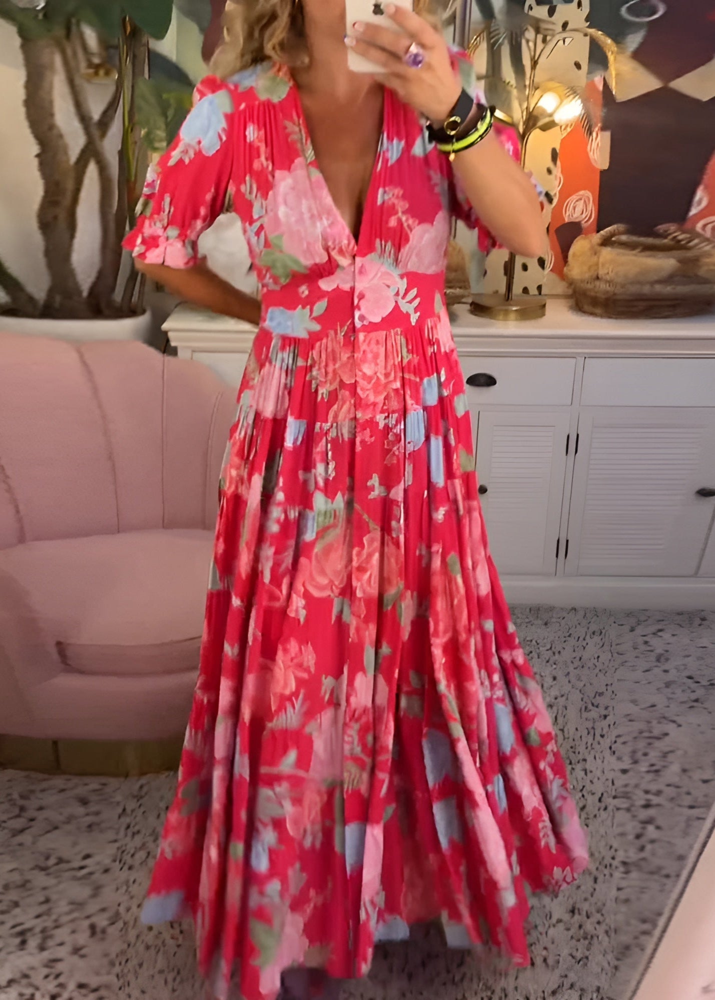 Carine | Robe à poche col V imprimé fleuri