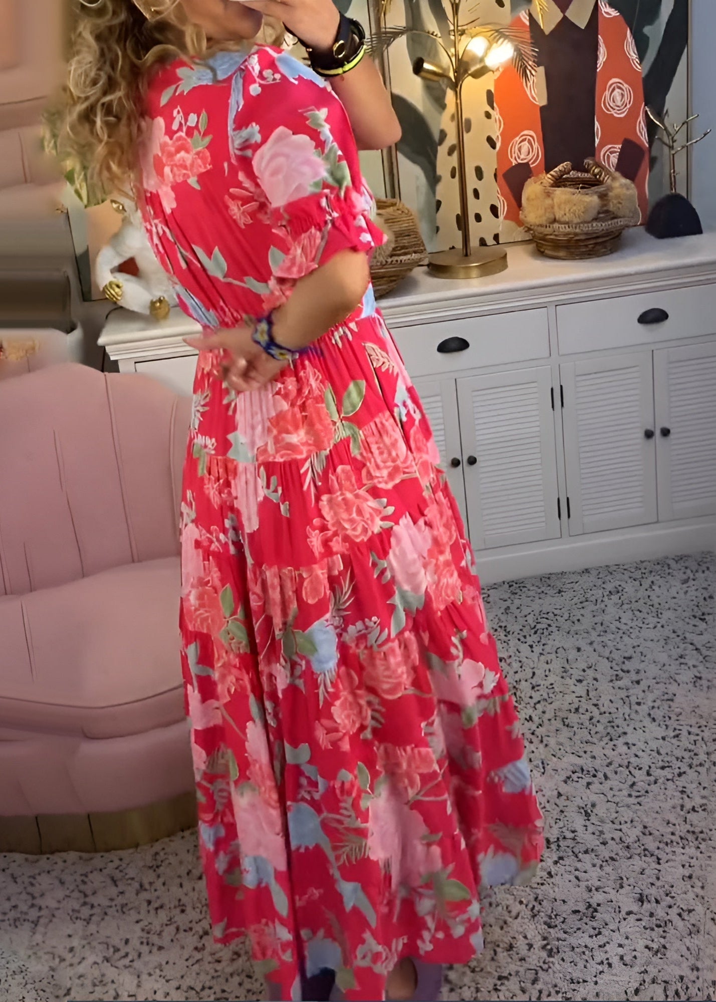 Carine | Robe à poche col V imprimé fleuri