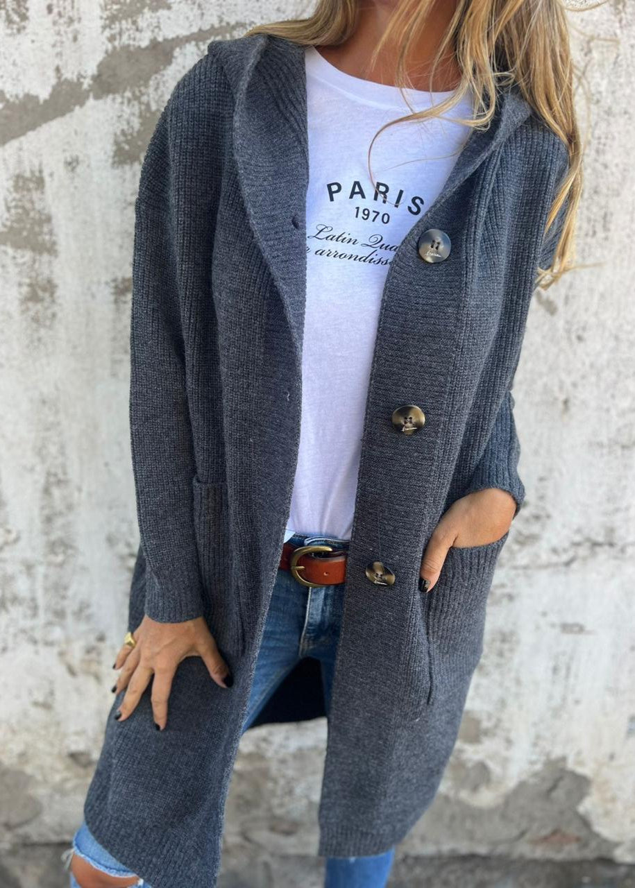 Perla | Cardigan long en tricot avec capuche