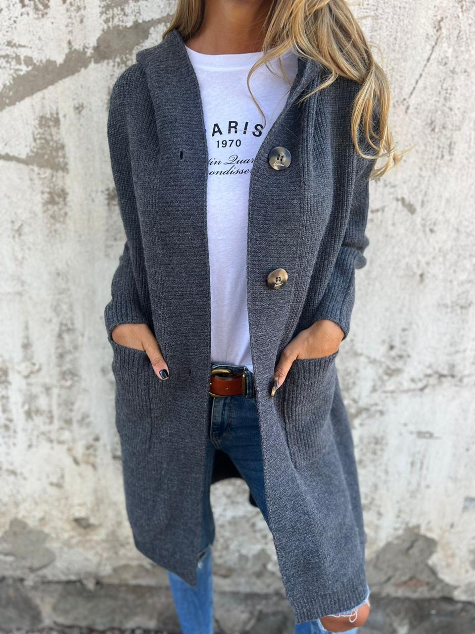 Perla | Cardigan long en tricot avec capuche