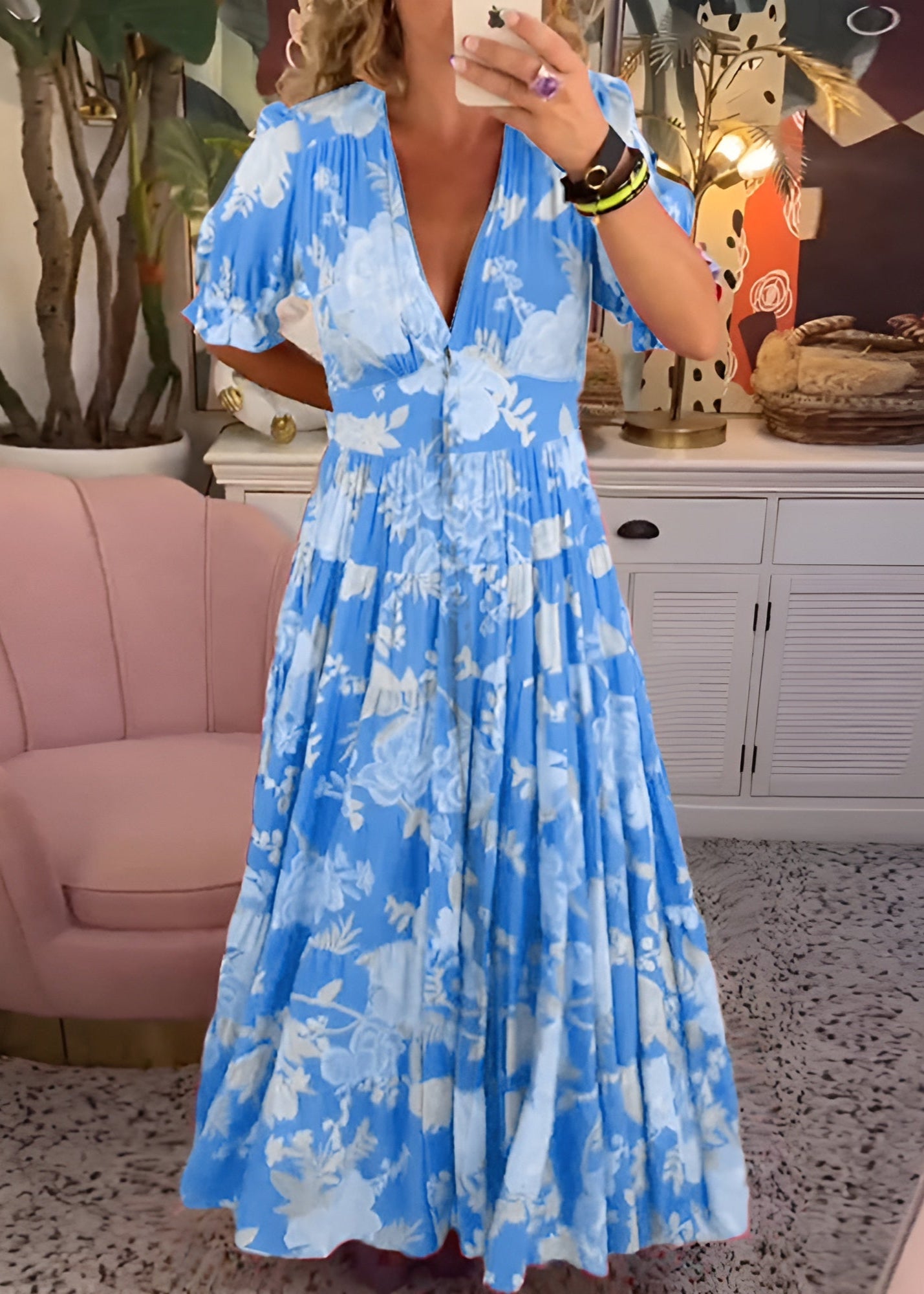 Carine | Robe à poche col V imprimé fleuri