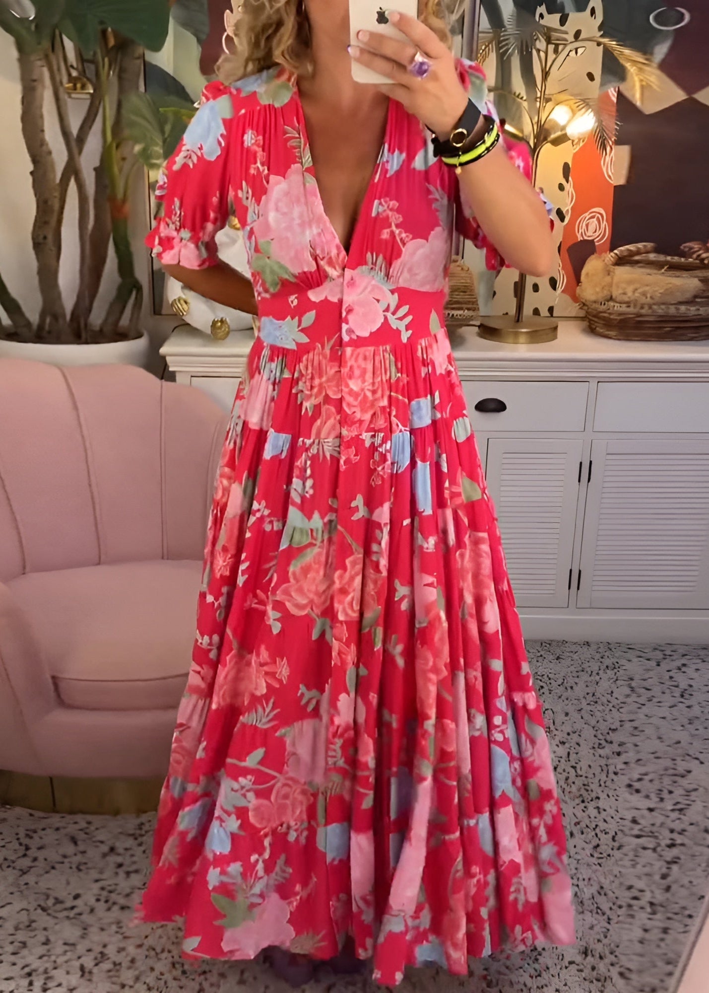 Carine | Robe à poche col V imprimé fleuri